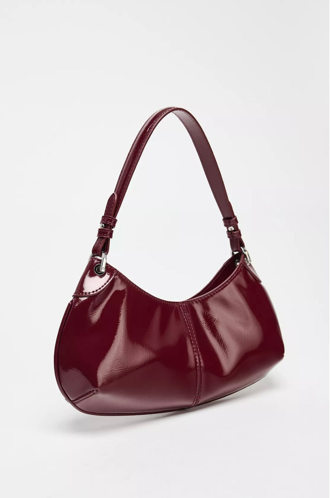 FAUX PATENT LEATHER FINISH SHOULDER BAG