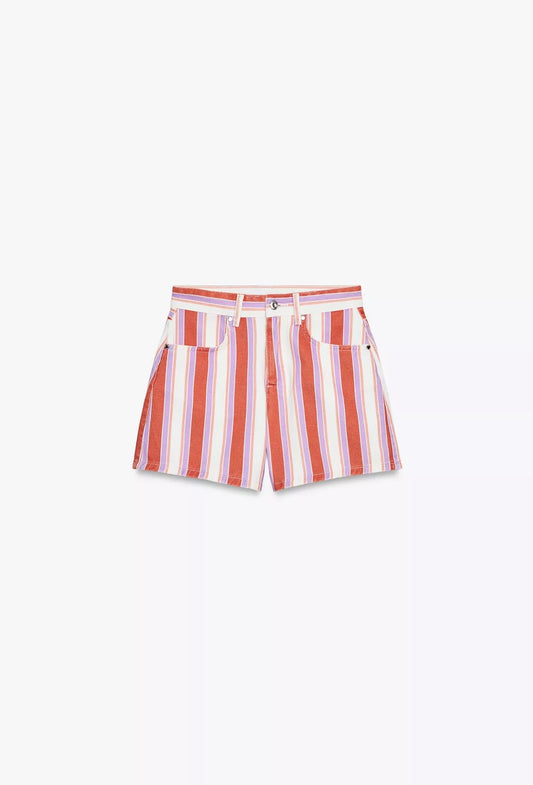 MOM FIT HIGH-WAISTED STRIPED SHORTS