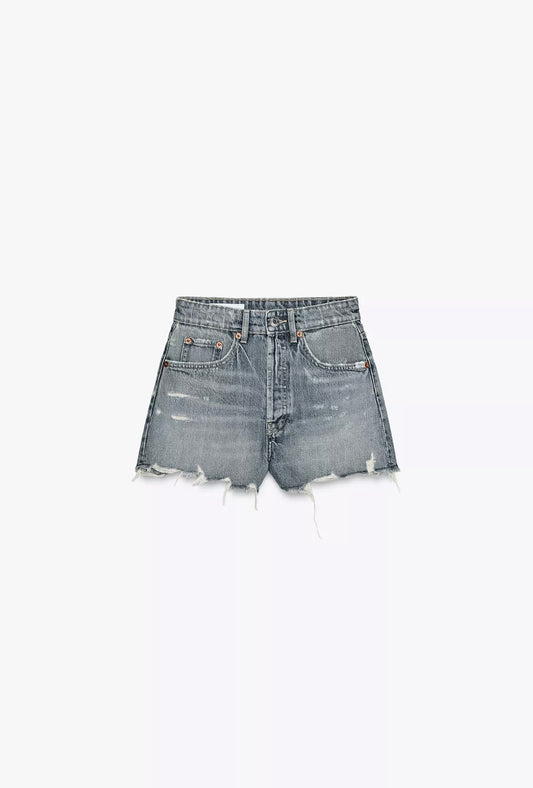 SHORTS MEZCLILLA TRE TIRO ALTO ROTOS