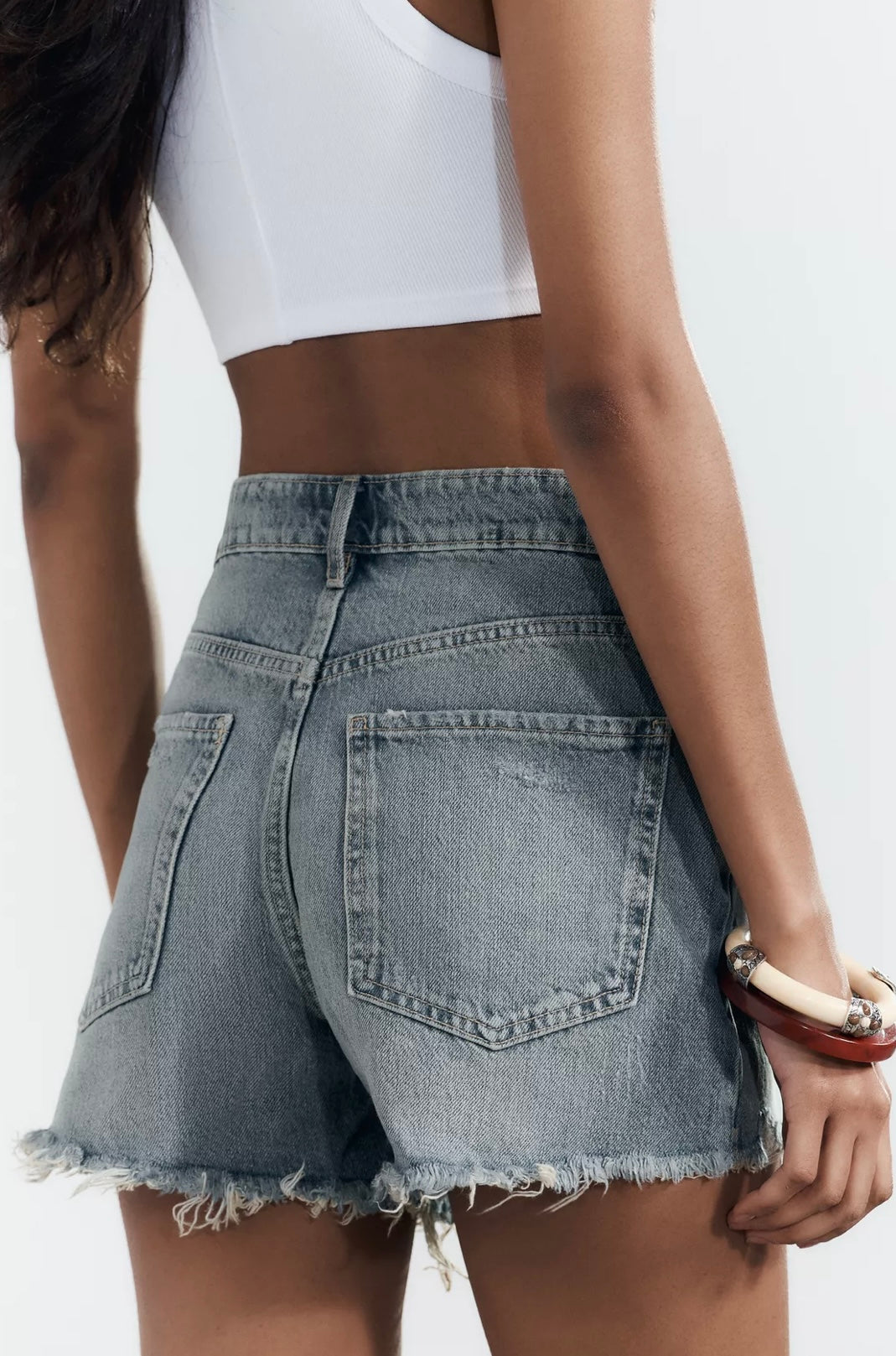 SHORTS MEZCLILLA TRE TIRO ALTO ROTOS