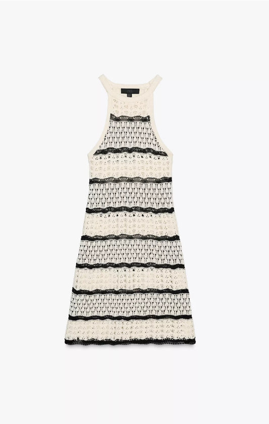 VESTIDO MINI HALTER PUNTO CROCHET