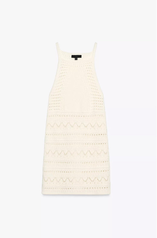 VESTIDO MINI HALTER PUNTO CROCHET