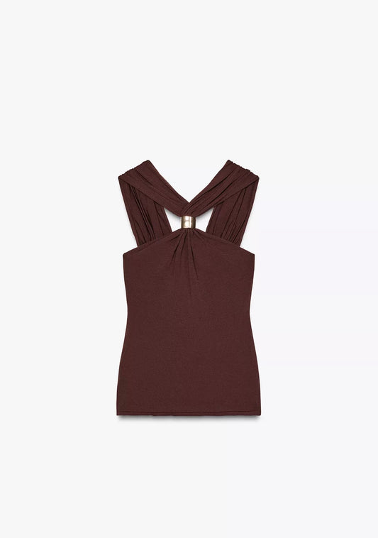 TOP HALTER PUNTO APLIQUE DORADO
