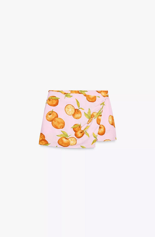 FALDA CRUZADA ESTAMPADA CON LINO
