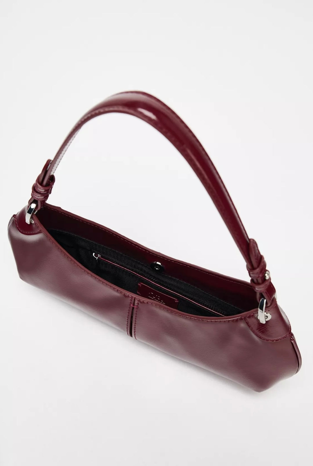FAUX PATENT LEATHER FINISH SHOULDER BAG