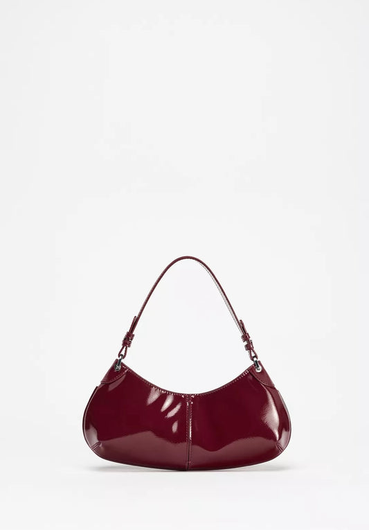 FAUX PATENT LEATHER FINISH SHOULDER BAG