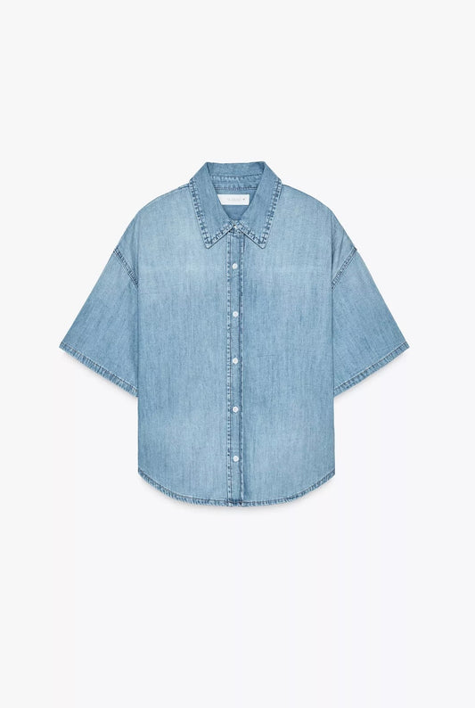 CAMISA CROP MEZCLILLA TRF