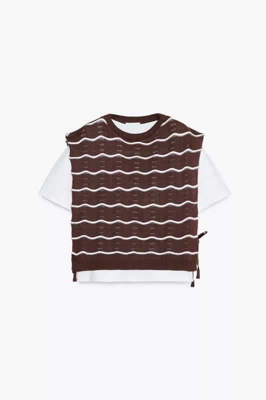 PLAYERA COMBINADA CHALECO TRICOT