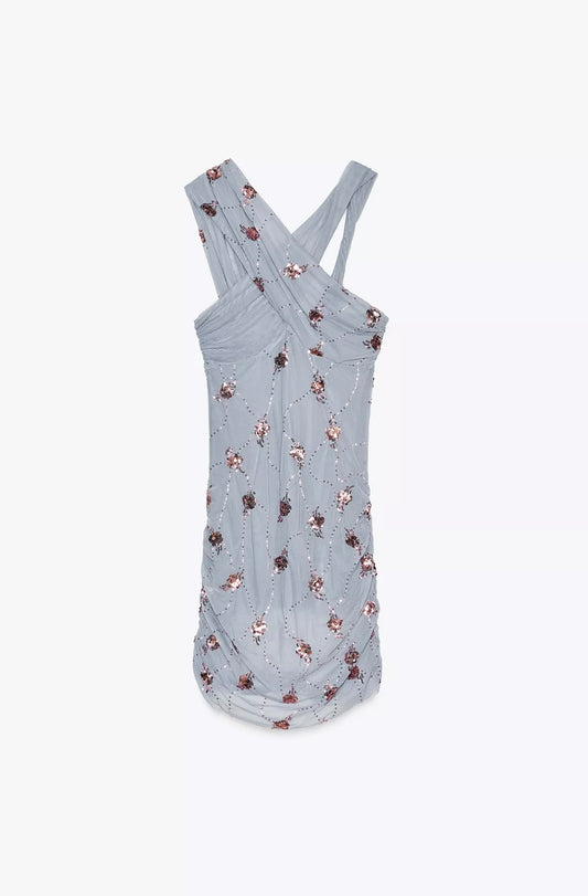 VESTIDO DRAPEADO LENTEJUELAS ￼