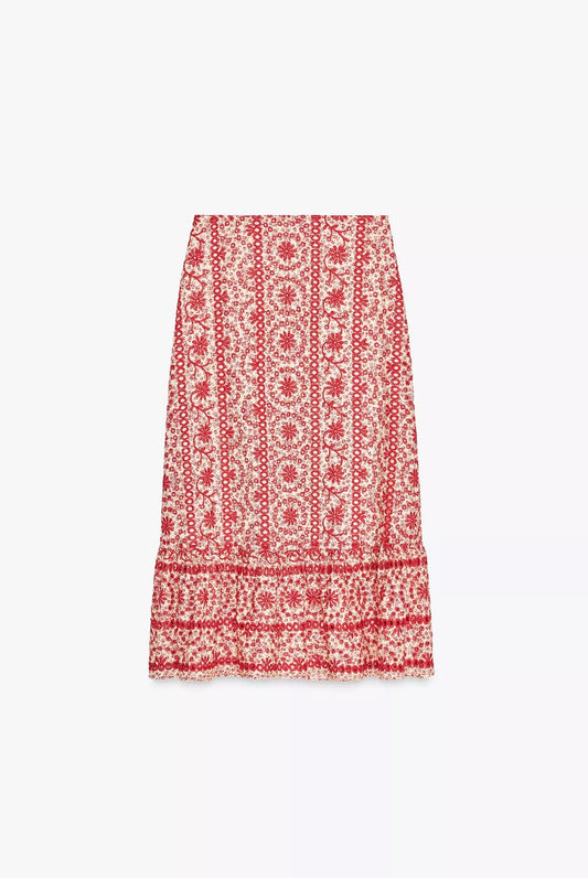FALDA MIDI BORDADOS PERFORADOS