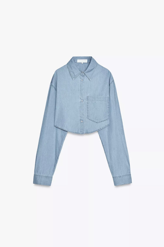 CAMISA CROP MEZCLILLA TRF
