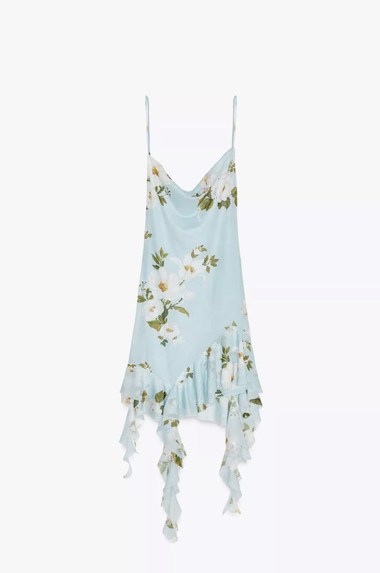 VESTIDO CORTO TUL ESTAMPADO FLORES
